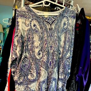 Chico’s purple gray blue sweater cotton rayon nylon size 2 Chico’s size 14